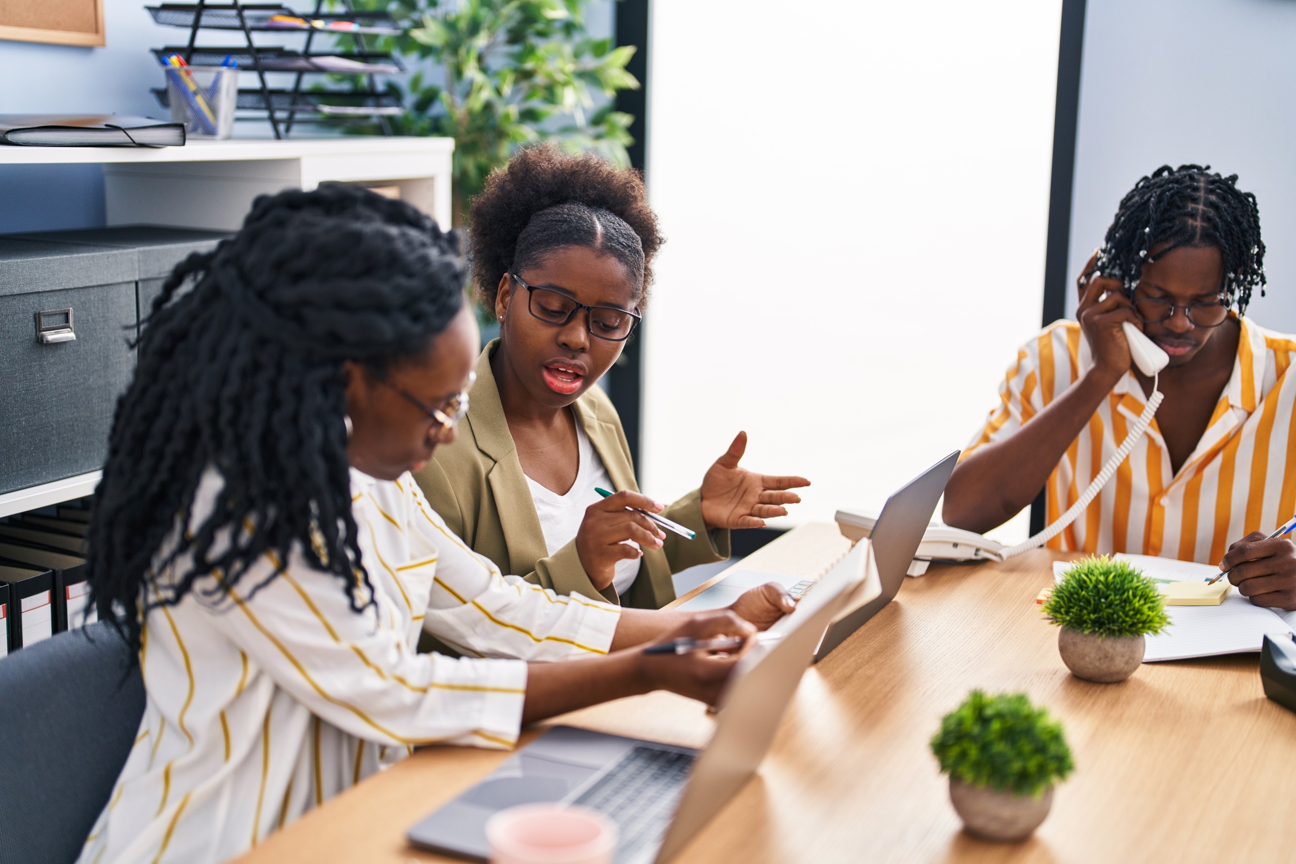 A collaborative team meeting in a bright office