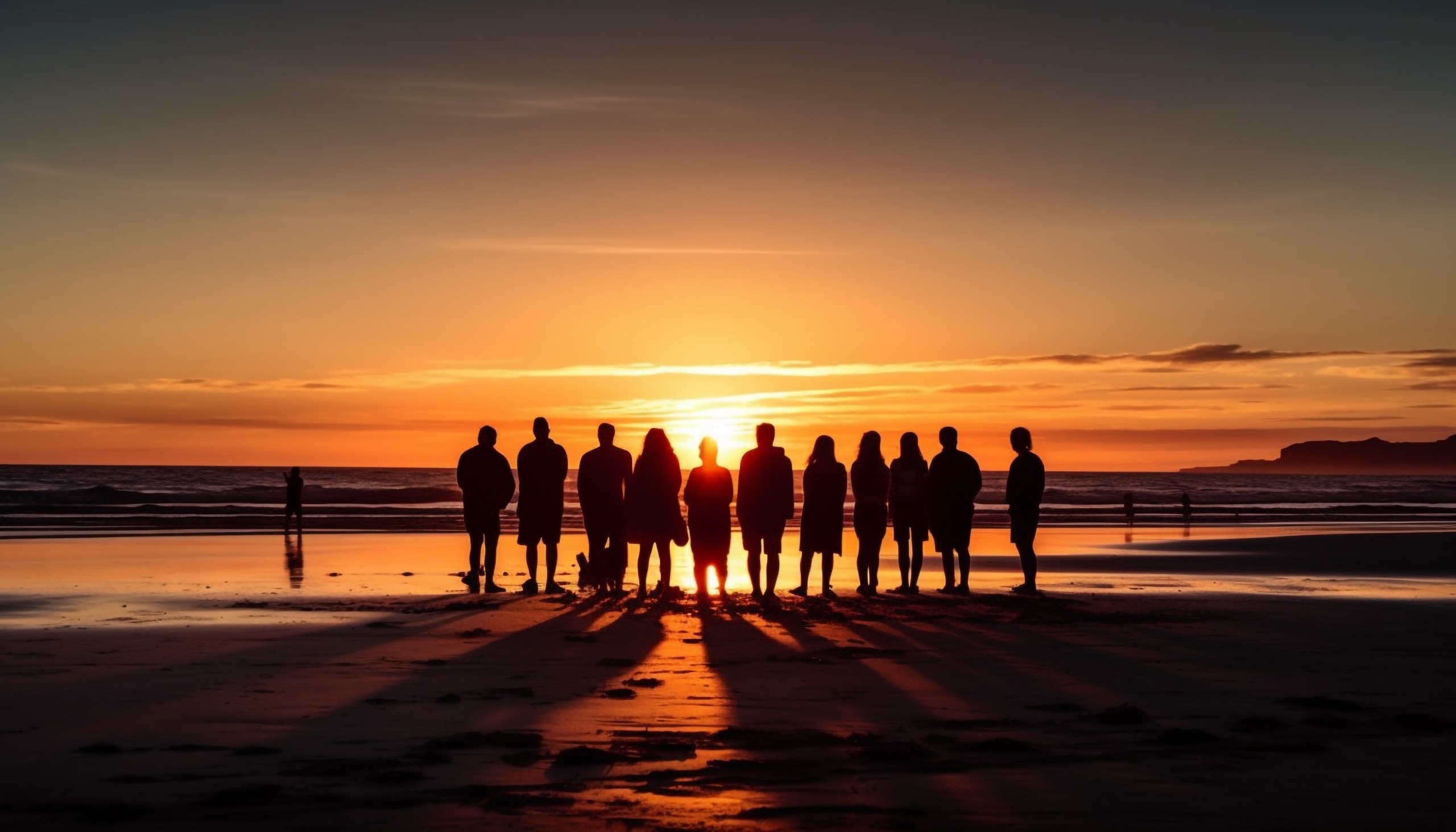 A community gathering at sunset